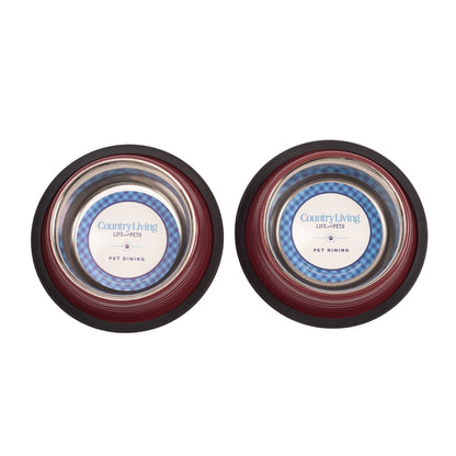 Juego de 2 cuencos antideslizantes acanalados para mascotas Country Living – Rojo Merlot