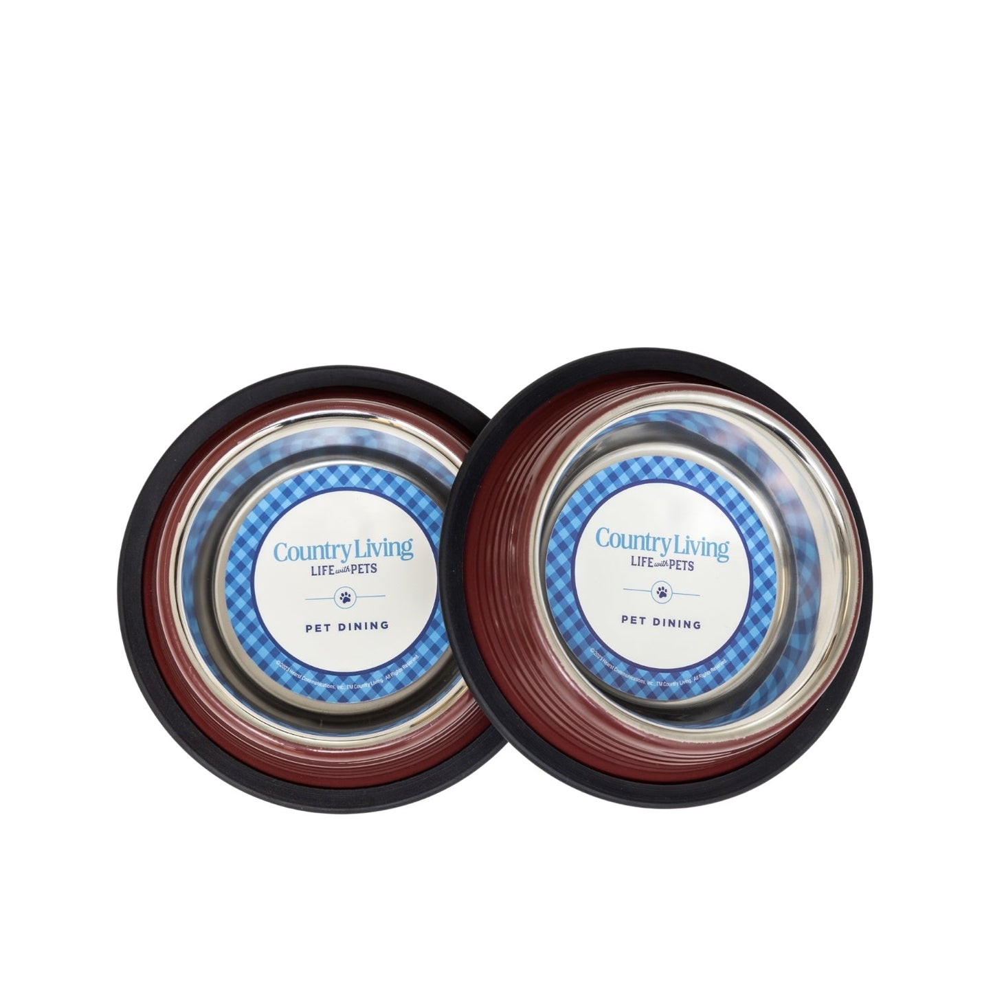 Juego de 2 cuencos antideslizantes acanalados para mascotas Country Living – Rojo Merlot