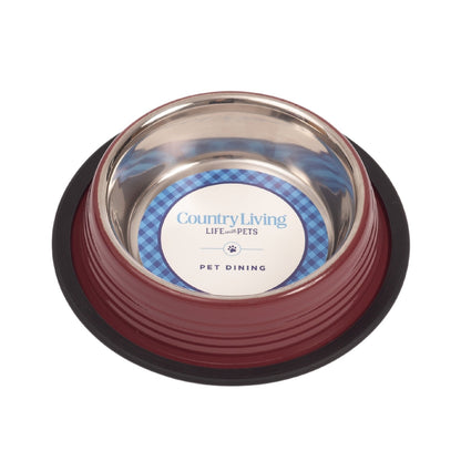 Juego de 2 cuencos antideslizantes acanalados para mascotas Country Living – Rojo Merlot