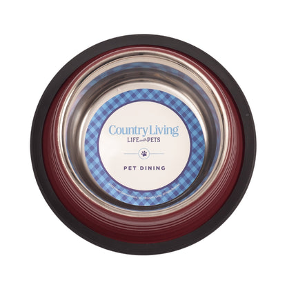 Juego de 2 cuencos antideslizantes acanalados para mascotas Country Living – Rojo Merlot