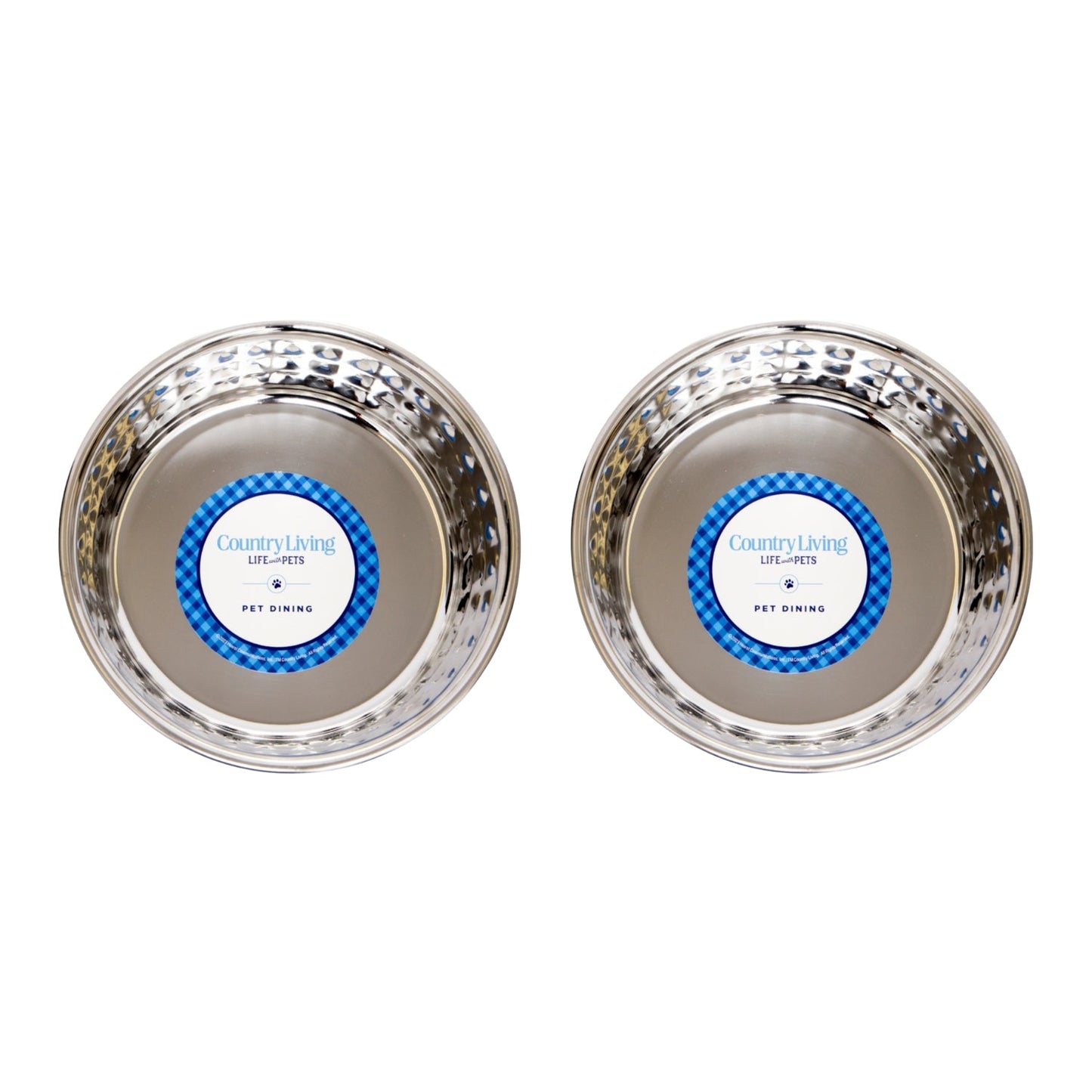 Juego de 2 cuencos para perros de acero inoxidable martillado Country Living, ideales para razas extragrandes, cuarzo rosa/1,78 l