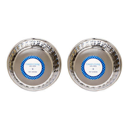 Juego de 2 cuencos para perros de acero inoxidable martillado Country Living, ideales para razas extragrandes, cuarzo rosa/1,78 l