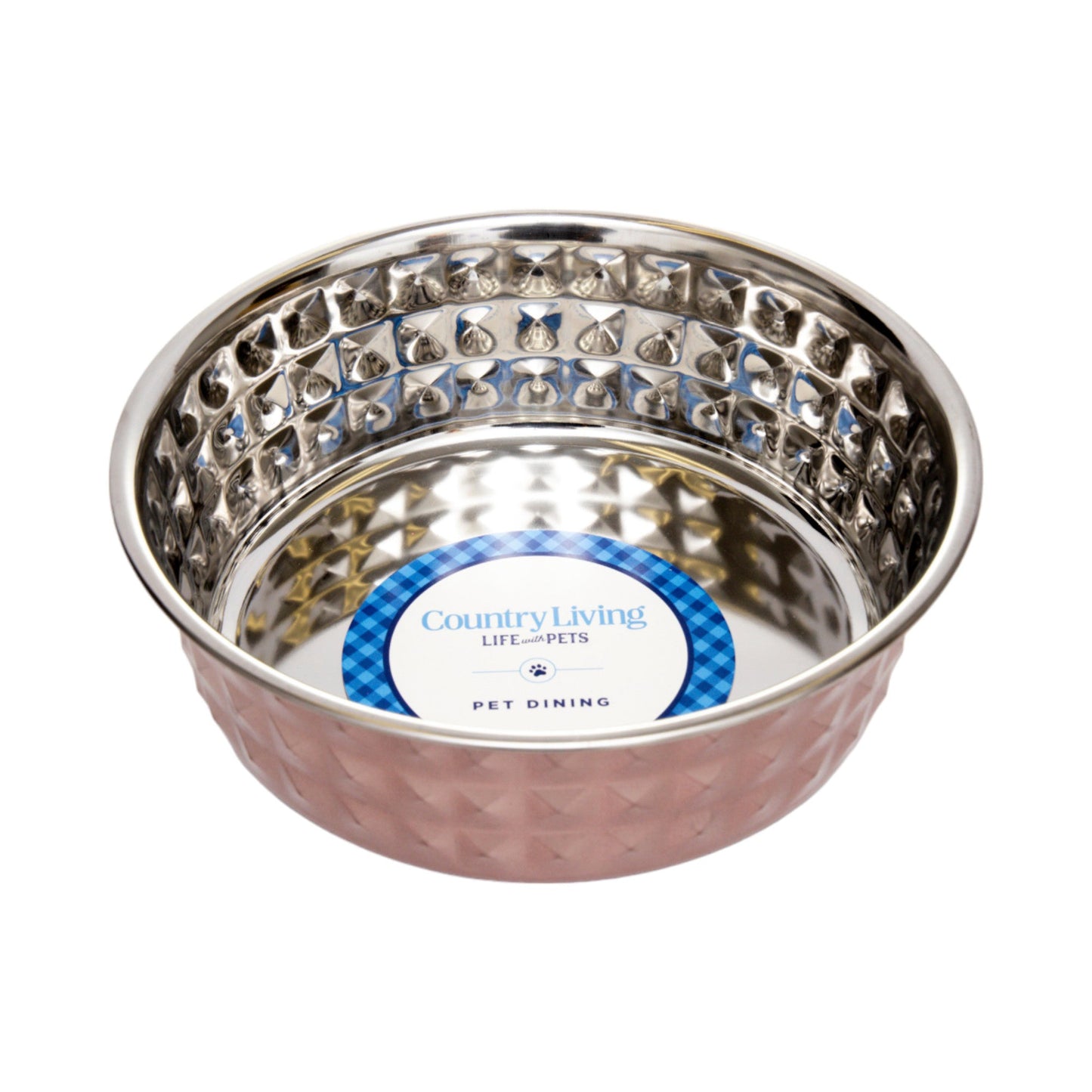 Juego de 2 cuencos para perros de acero inoxidable martillado Country Living, ideales para razas extragrandes, cuarzo rosa/1,78 l