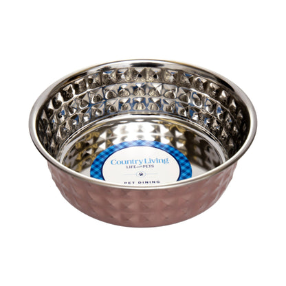 Juego de 2 cuencos para perros de acero inoxidable martillado Country Living, ideales para razas extragrandes, cuarzo rosa/1,78 l