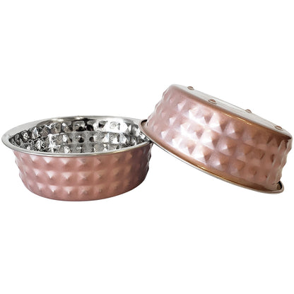 Juego de 2 cuencos para perros de acero inoxidable martillado Country Living, ideales para razas extragrandes, cuarzo rosa/1,78 l