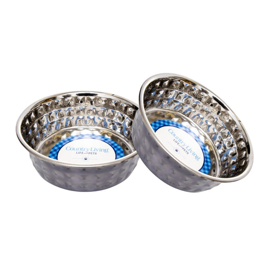 Country Living Set of 2 Hammered Stainless Steel Dog Bowls – Black Pearl - Tampa Home & Garden Store