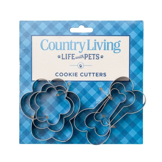 Juego de cortadores de galletas de acero inoxidable de 6 piezas Country Living (3 con forma de pata, 3 con forma de hueso)