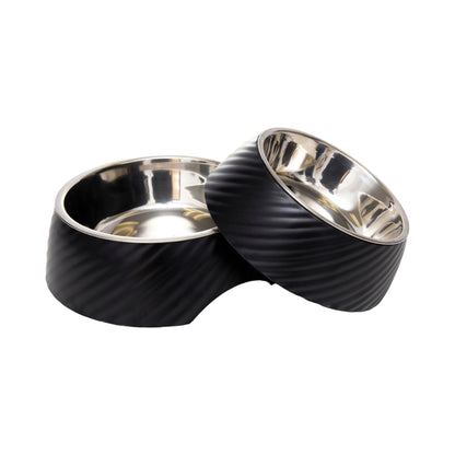 Ensemble de 2 gamelles rondes pour chien Country Living en mélamine sergée avec inserts amovibles en acier inoxydable – Noir