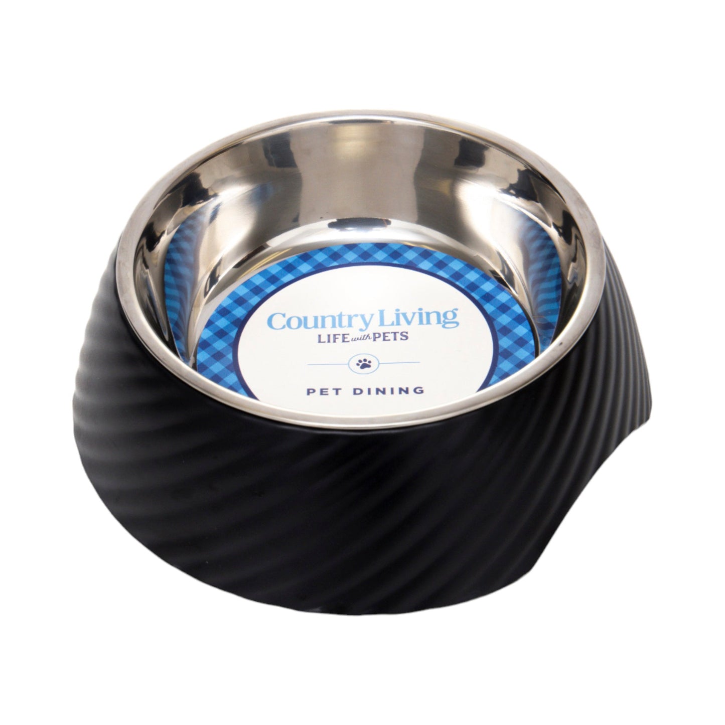 Ensemble de 2 gamelles rondes pour chien Country Living en mélamine sergée avec inserts amovibles en acier inoxydable – Noir