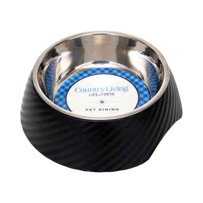 Ensemble de 2 gamelles rondes pour chien Country Living en mélamine sergée avec inserts amovibles en acier inoxydable – Noir