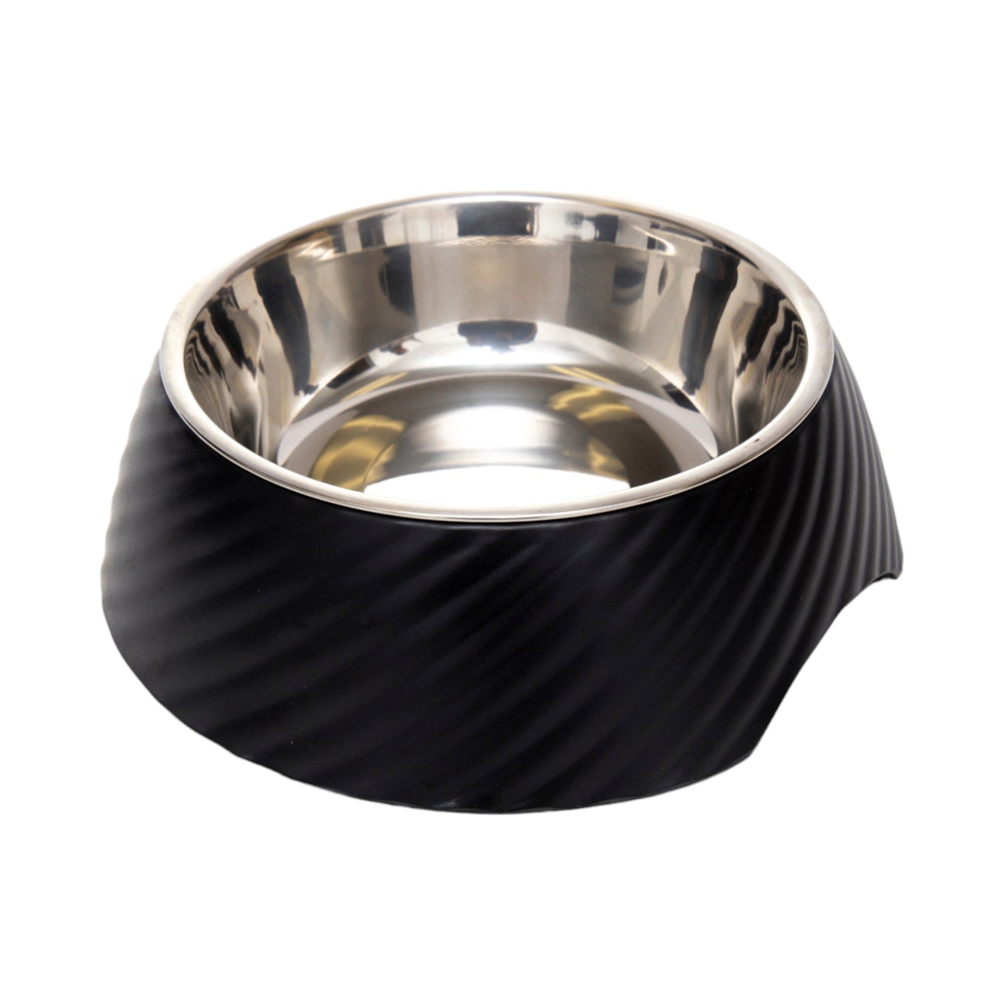 Ensemble de 2 gamelles rondes pour chien Country Living en mélamine sergée avec inserts amovibles en acier inoxydable – Noir