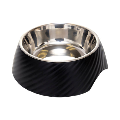 Ensemble de 2 gamelles rondes pour chien Country Living en mélamine sergée avec inserts amovibles en acier inoxydable – Noir