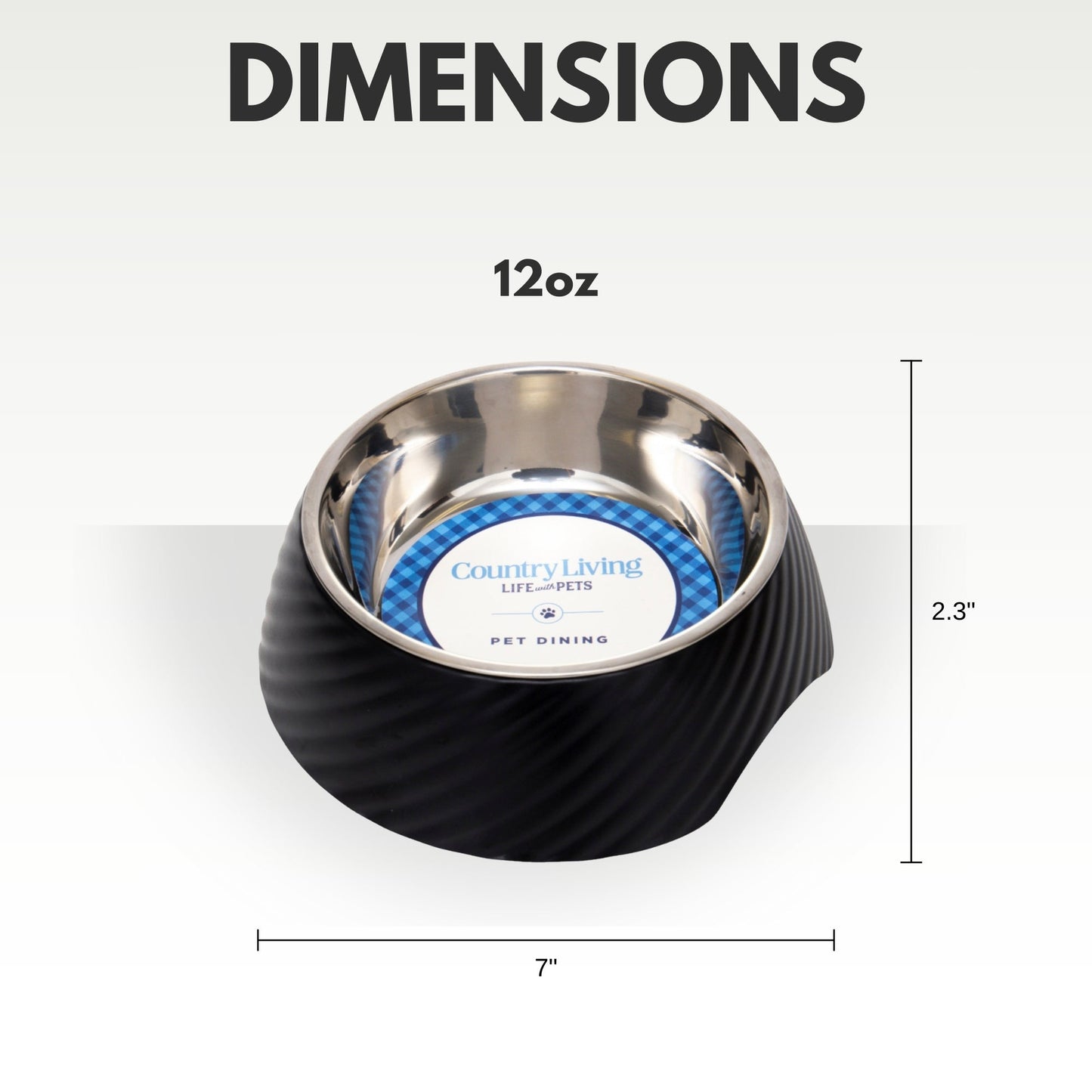 Ensemble de 2 gamelles rondes pour chien Country Living en mélamine sergée avec inserts amovibles en acier inoxydable – Noir