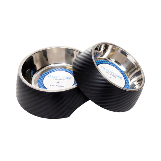 Country Living Set of 2 Round Twill Melamine Dog Bowls with Removable Stainless Steel Inserts – Black - Tampa Home & Garden Store