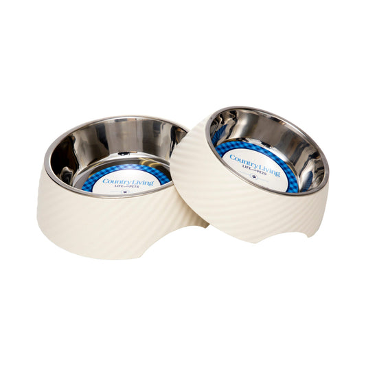 Country Living Set of 2 Round Twill Melamine Dog Bowls with Removable Stainless Steel Inserts – White Swan - Tampa Home & Garden Store