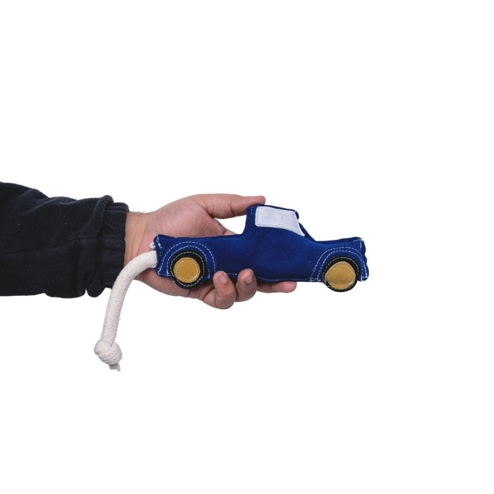 Juguete masticable para perros Country Living de piel sintética en forma de camioneta azul, duradero, seguro y no tóxico.