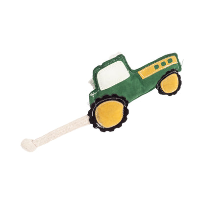 Juguete masticable para perros con tractor verde de piel sintética de Country Living, duradero, seguro y no tóxico.