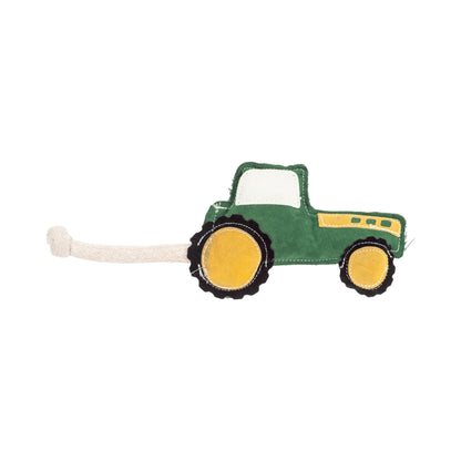 Juguete masticable para perros con tractor verde de piel sintética de Country Living, duradero, seguro y no tóxico.