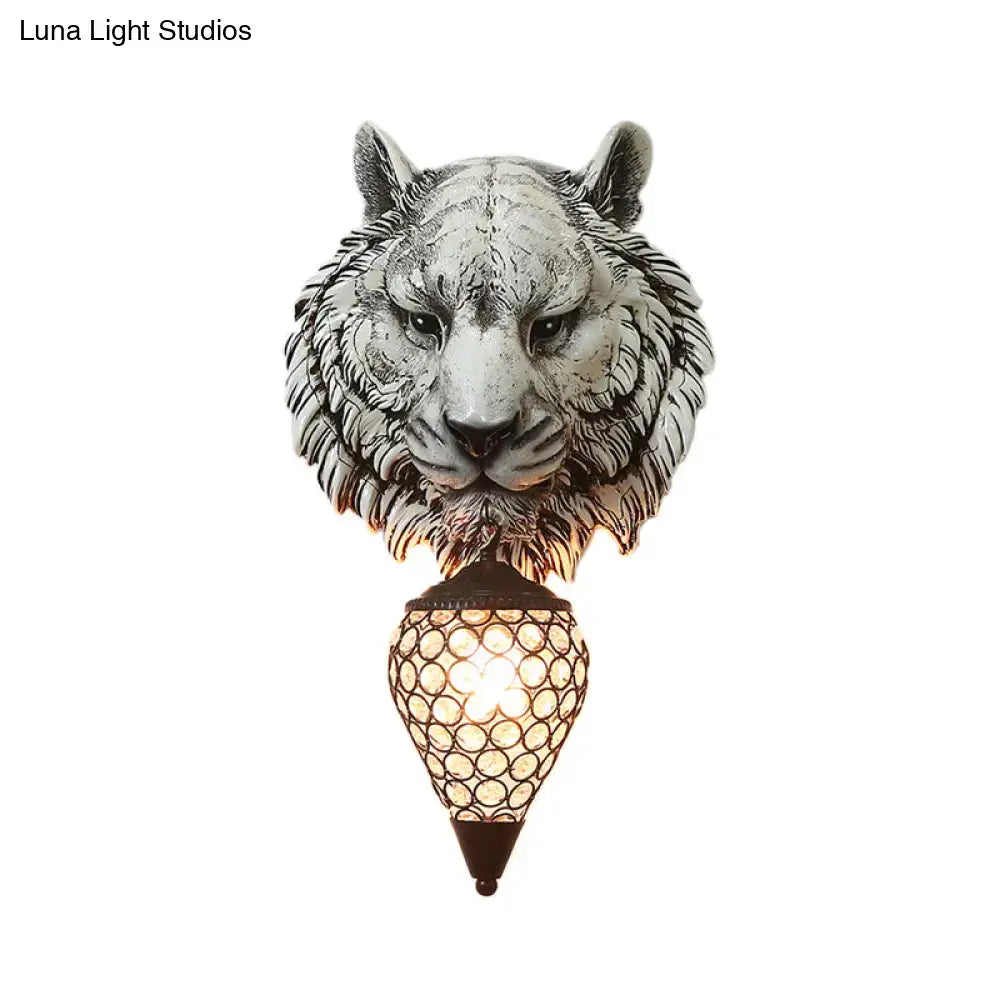 Tiger Crystal Wall Sconce grey tiger head amber lattice shade Decorbites on Tampa Home & Garden Store