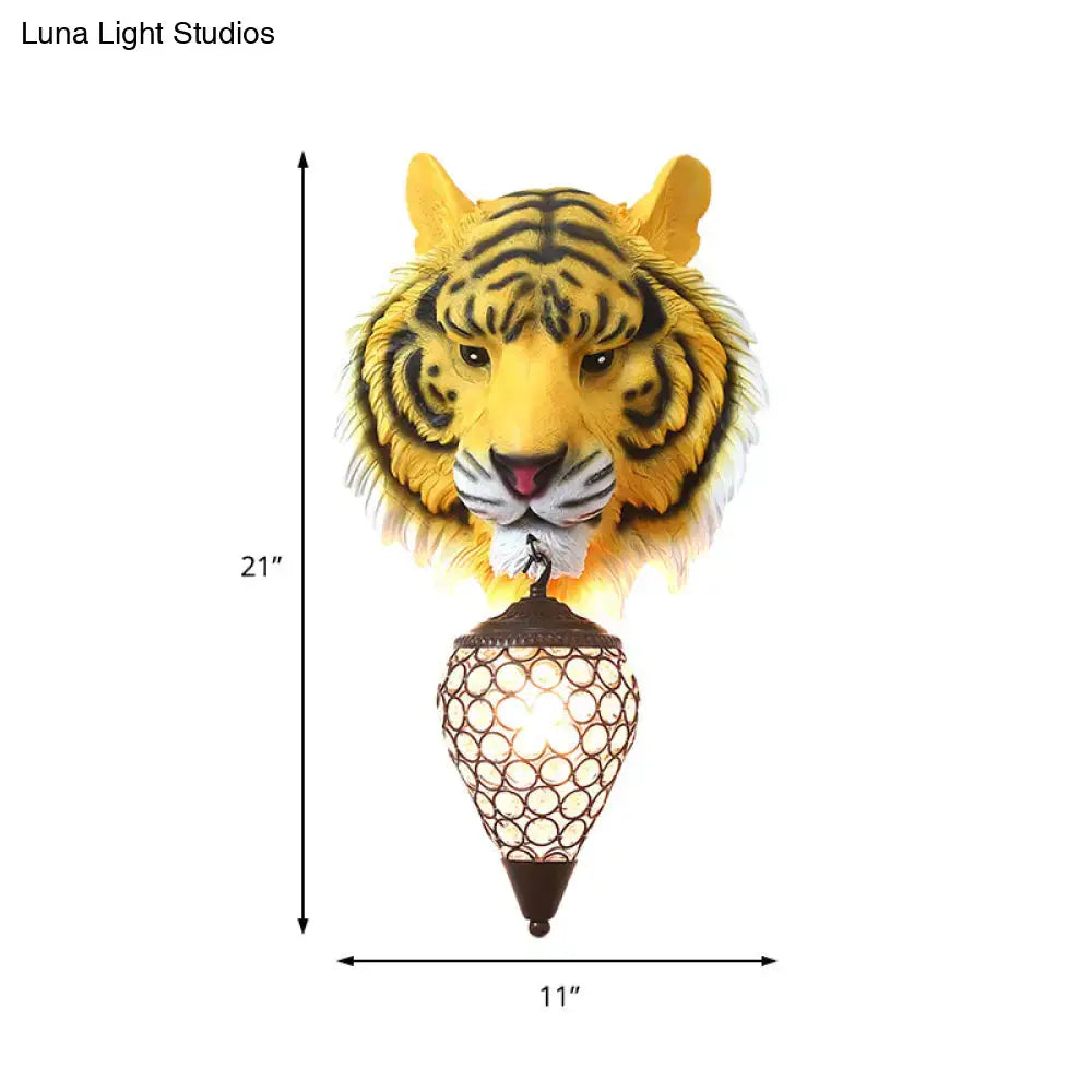 Tiger Crystal Wall Sconce with yellow tiger head and lattice cone light by Decorbites on Tampa Home & Garden Store