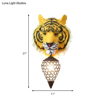 Tiger Crystal Wall Sconce with yellow tiger head and lattice cone light by Decorbites on Tampa Home & Garden Store