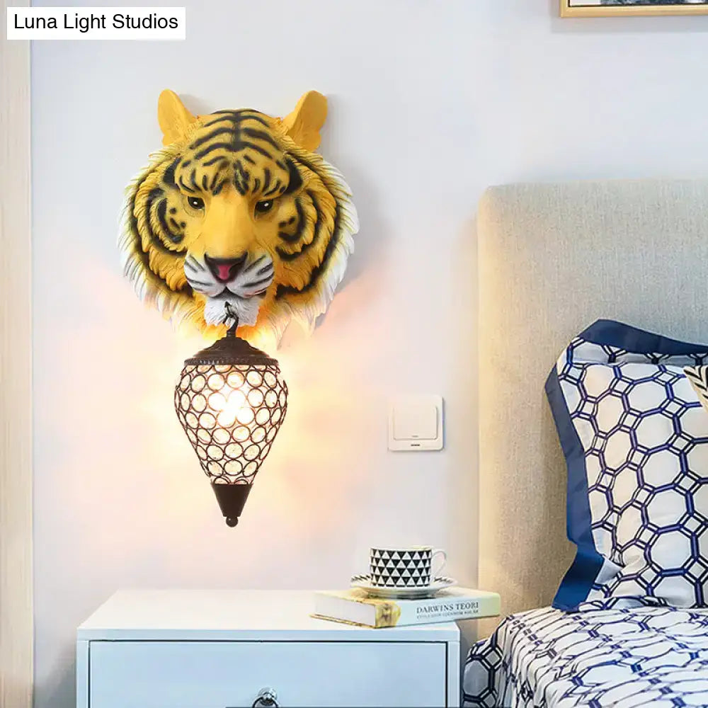 Tiger Crystal Wall Sconce yellow with tiger head and lattice shade by Decorbites on Tampa Home & Garden Store