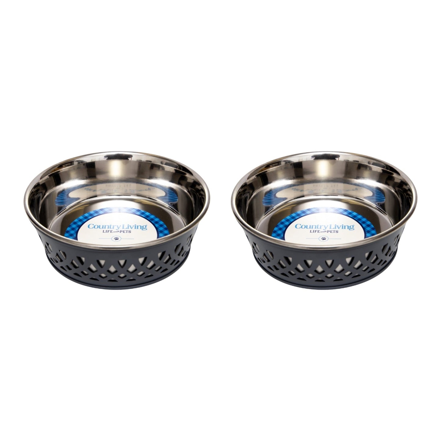 Juego de 2 comederos de acero inoxidable para perros Country Living, estilo rústico, ideal para perros pequeños y medianos. 
