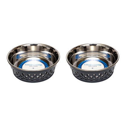 Juego de 2 comederos de acero inoxidable para perros Country Living, estilo rústico, ideal para perros pequeños y medianos. 