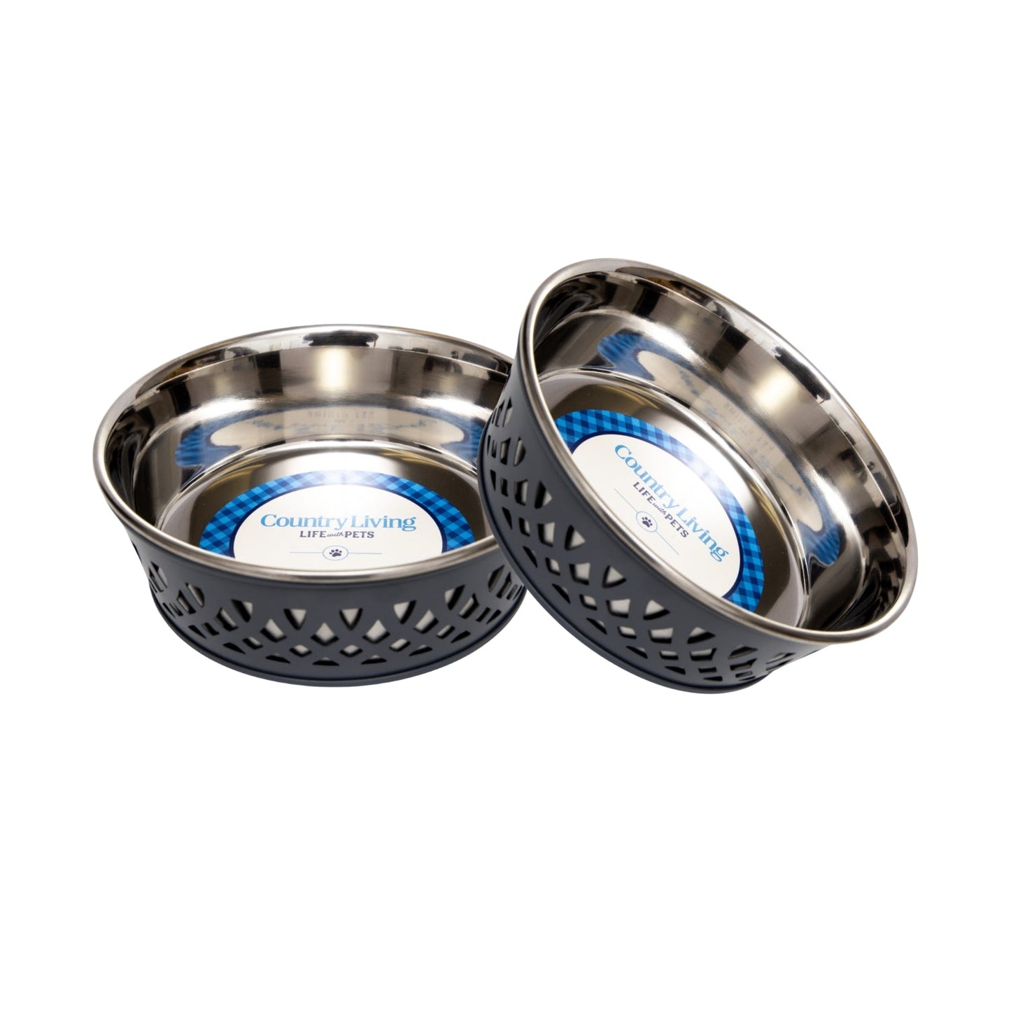 Juego de 2 comederos de acero inoxidable para perros Country Living, estilo rústico, ideal para perros pequeños y medianos. 