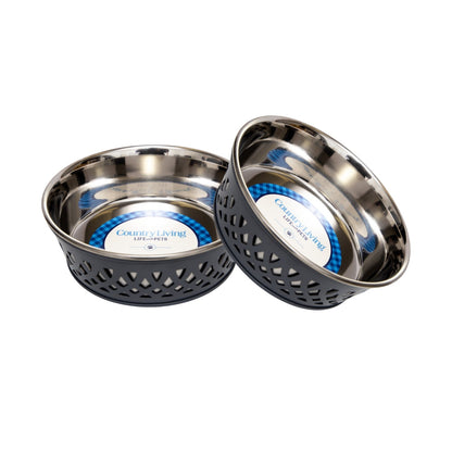 Juego de 2 comederos de acero inoxidable para perros Country Living, estilo rústico, ideal para perros pequeños y medianos. 