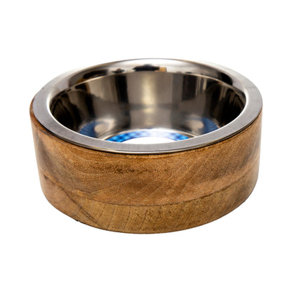 Gamelle pour chien en acier inoxydable Country Living avec support cylindrique en bois de manguier