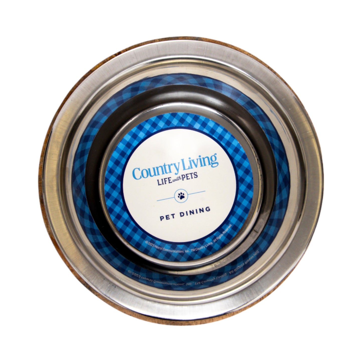 Gamelle pour chien en acier inoxydable Country Living avec support cylindrique en bois de manguier