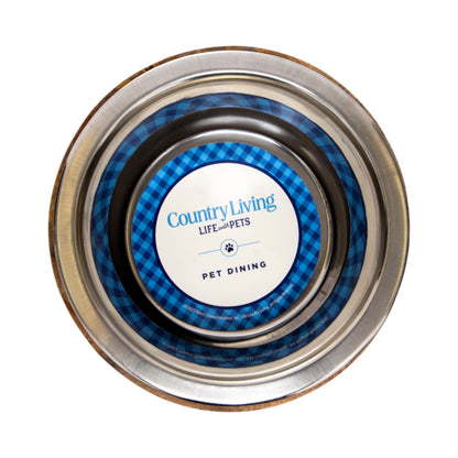 Gamelle pour chien en acier inoxydable Country Living avec support cylindrique en bois de manguier