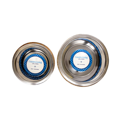 Gamelle pour chien en acier inoxydable Country Living avec support cylindrique en bois de manguier