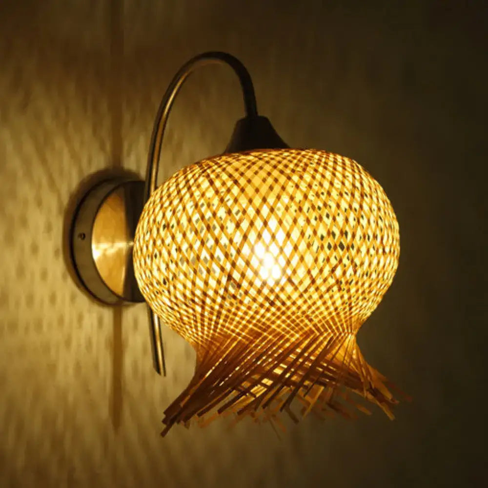 Beige rattan wall sconce with woven lattice shade by Decorbites, warm amber glow on Tampa Home & Garden Store