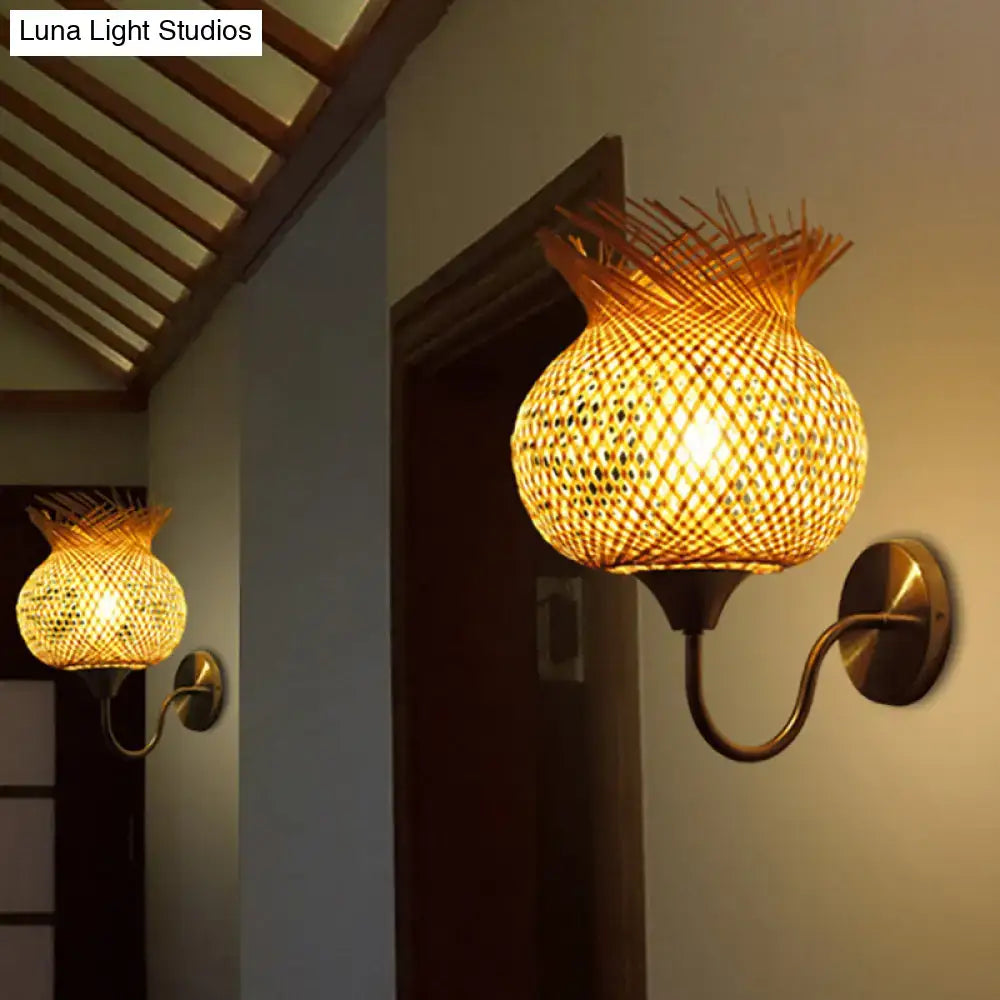 Beige rattan wall sconce pair by Decorbites with woven lantern shade on Tampa Home & Garden Store