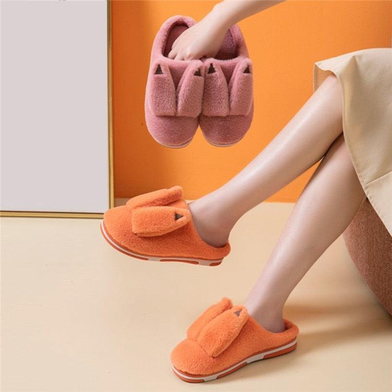 Stevvex couples fluffy orange slippers with faux fur indoor slides anti-slip sole 2 pairs shown on Tampa Home & Garden Store