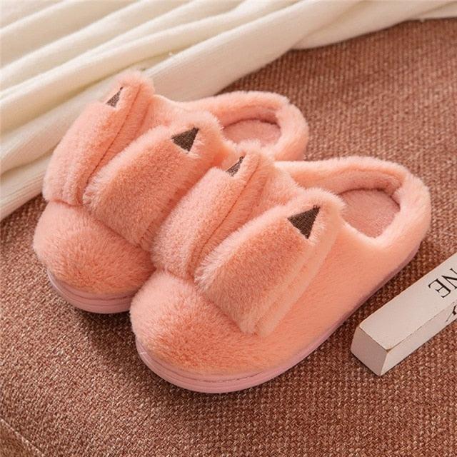 Stevvex pink fluffy couple slippers with plush fur and anti-slip sole triangle strap detail on Tampa Home & Garden Store