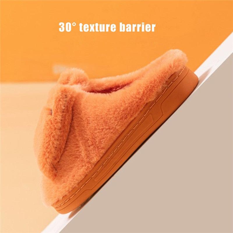 Stevvex plush fur slippers orange warm faux fur house slipper anti-slip sole for couples on Tampa Home & Garden Store
