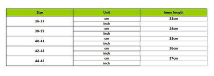 Stevvex slippers size chart showing inner lengths 23–27 cm for sizes 36–37 to 44–45 on Tampa Home & Garden Store