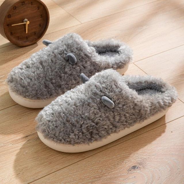 Slippers Stevvex fluffy gray faux-fur slippers with anti-slip sole for couples on Tampa Home & Garden Store
