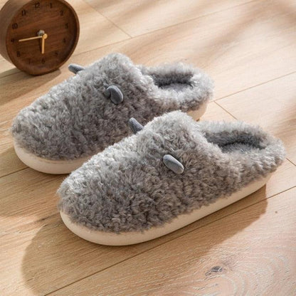 Slippers Stevvex fluffy gray faux-fur slippers with anti-slip sole for couples on Tampa Home & Garden Store