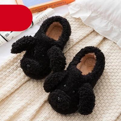 Slippers Stevvex black plush dog pair, faux fur, indoor anti-skid house slippers on Tampa Home & Garden Store