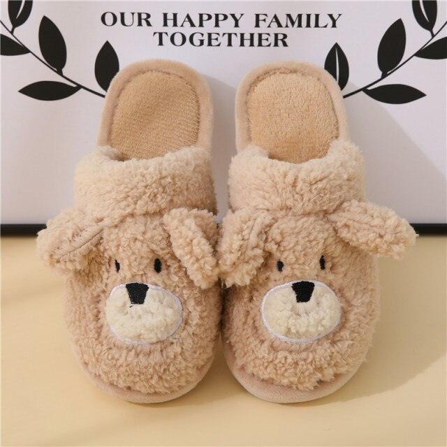 Stevvex teddy bear plush slippers, beige faux fur, cozy indoor pair for women & men on Tampa Home & Garden Store