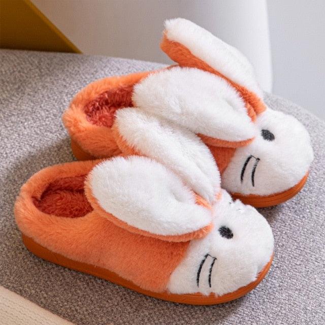 Stevvex bunny slippers for couples, orange and white plush fur, fluffy anti-skid house slippers on Tampa Home & Garden Store