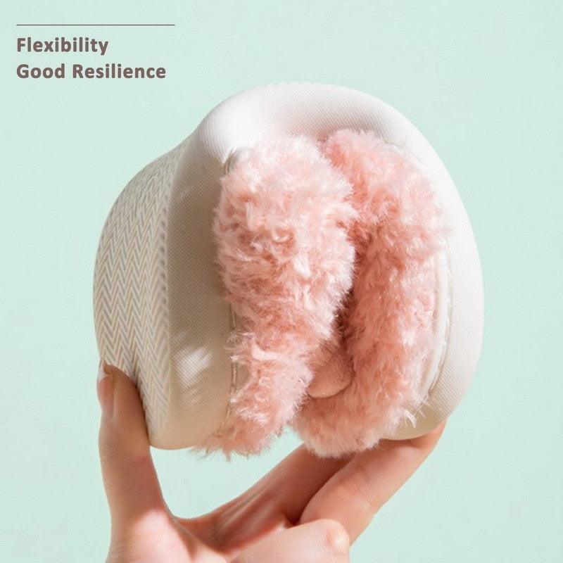 Stevvex couples home slippers pink plush fur lining faux fur cozy anti-skid sole on Tampa Home & Garden Store
