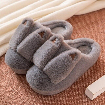 Stevvex pair of gray faux fur plush slippers for men and women, warm fuzzy footwear on Tampa Home & Garden Store