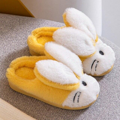 Couples bunny slippers Stevvex, yellow with white fluffy uppers, cozy indoor footwear on Tampa Home & Garden Store