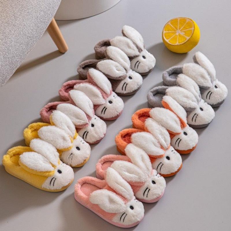 Stevvex couples bunny slippers plush faux fur indoor slides in yellow pink gray multicolor on Tampa Home & Garden Store