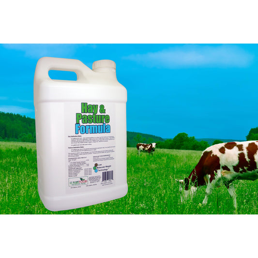 Hay & Pasture Formula fertilizer jug, white plastic, GS Plant Foods brand on Tampa Home & Garden Store